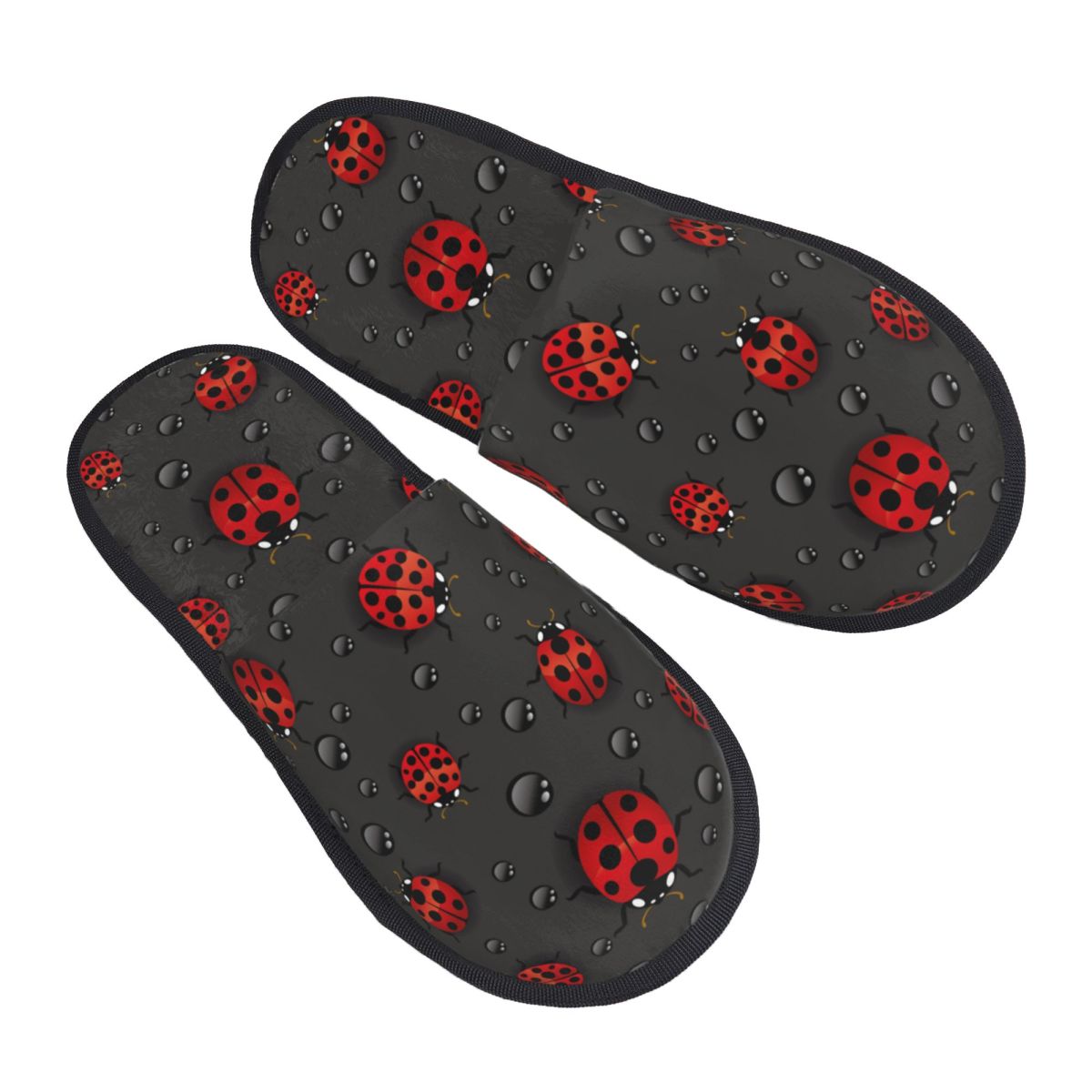 Men Shoes Red - Плюшевые домашние тапочки, красные божьи коровки