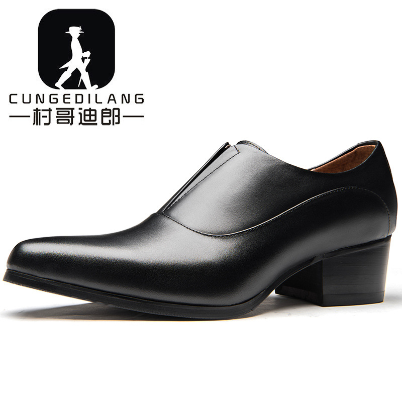 Men Shoes Louboutin - Мужские кожаные туфли на высоком каблуке,