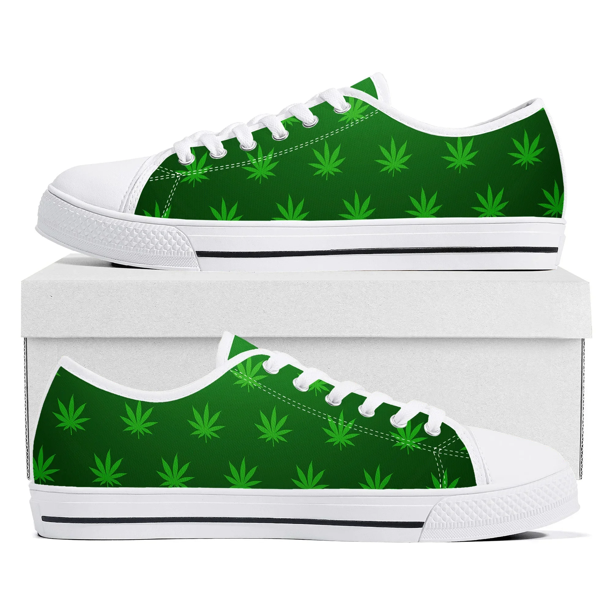 Men Shoes Red - Кроссовки из парусины с принтом листьев