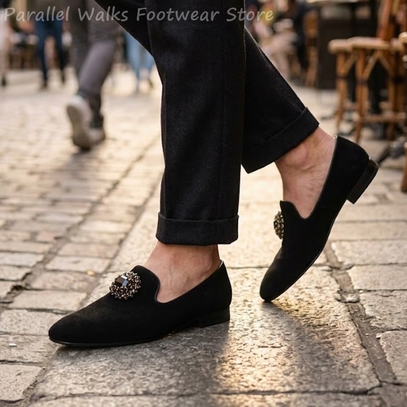 Men Shoes Formal - Мужские замшевые лоферы с украшением из