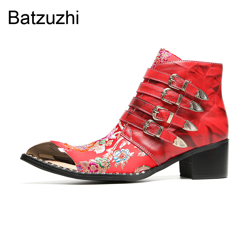 Men Shoes Red - Мужские ботинки Batzuzhi красного цвета, каблук