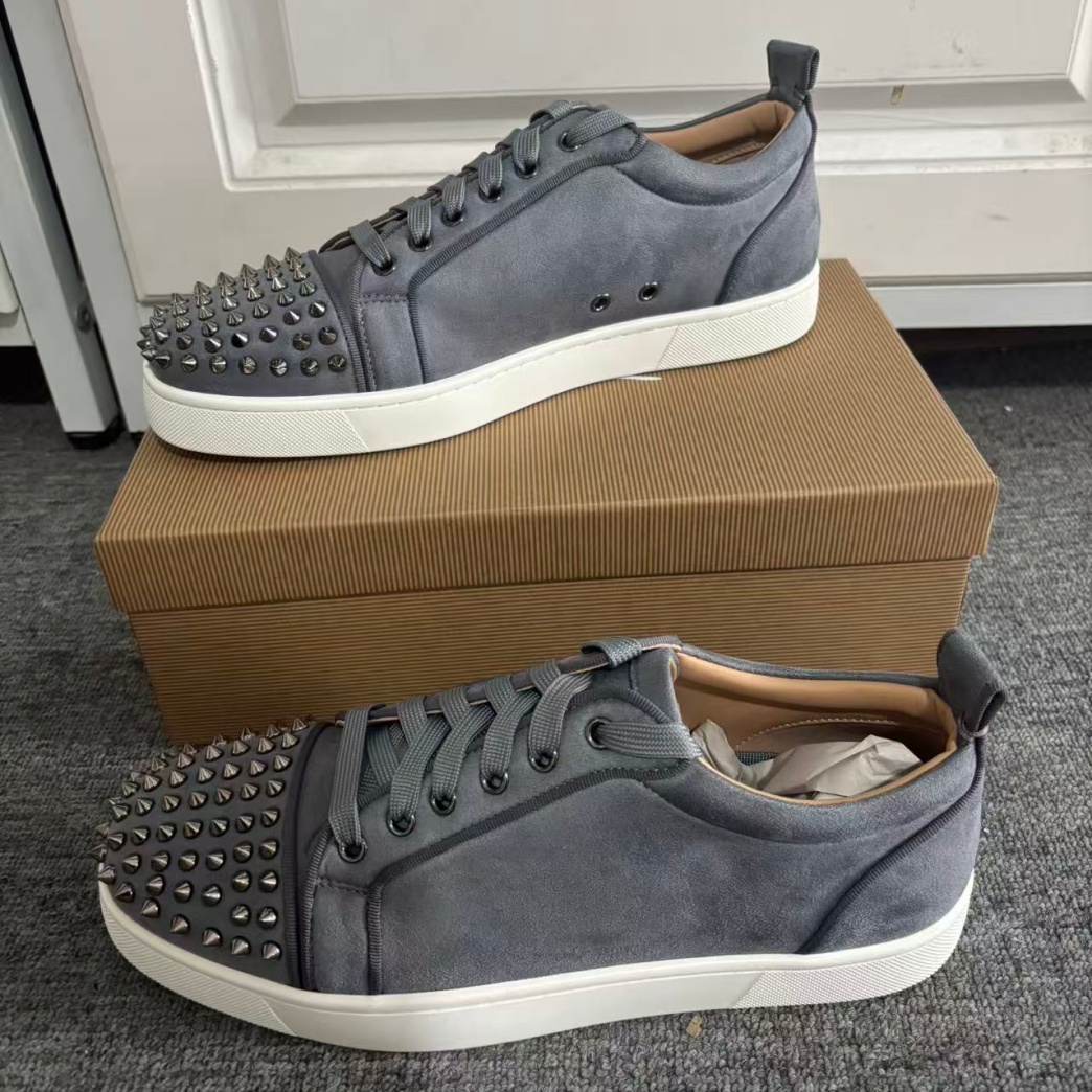 Men Shoes Red - Серые фланелевые кожаные кроссовки с красной