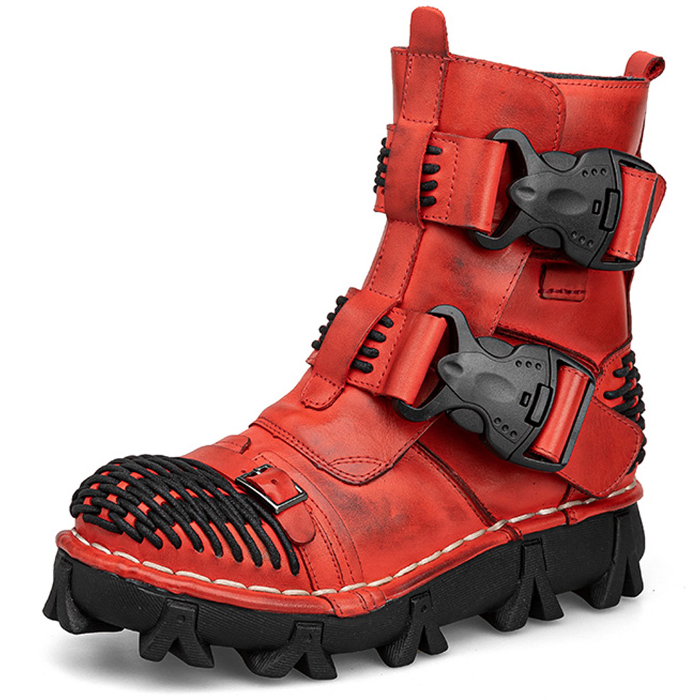 Men Shoes Red - Мужские мотоциклетные ботинки из натуральной кожи,